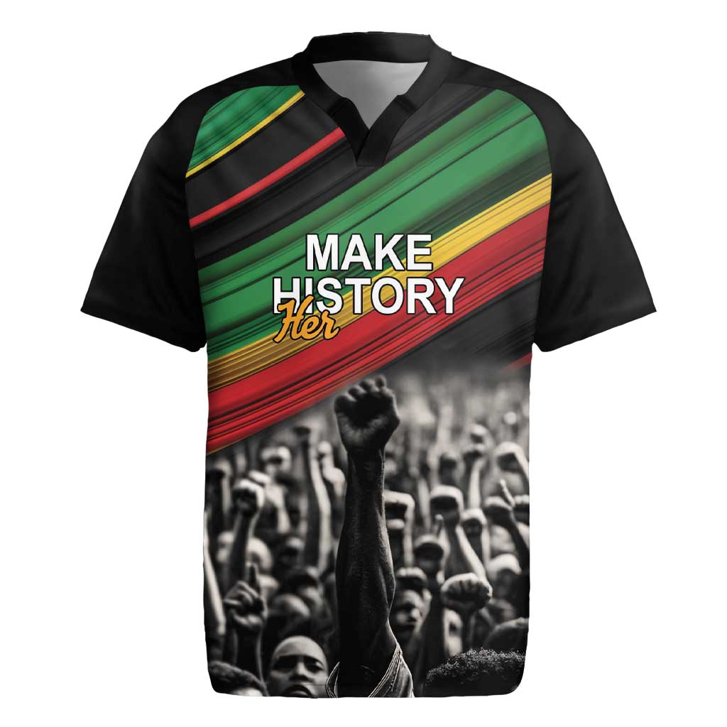 African-American History Month Rugby Jersey Black Power Hand Make His-Herstories