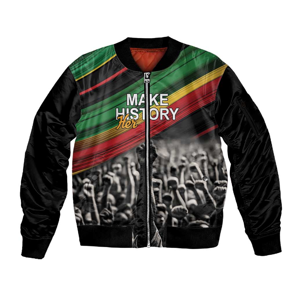 African-American History Month Sleeve Zip Bomber Jacket Black Power Hand Make His-Herstories