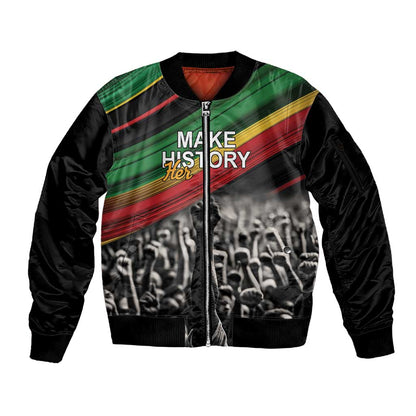 African-American History Month Sleeve Zip Bomber Jacket Black Power Hand Make His-Herstories