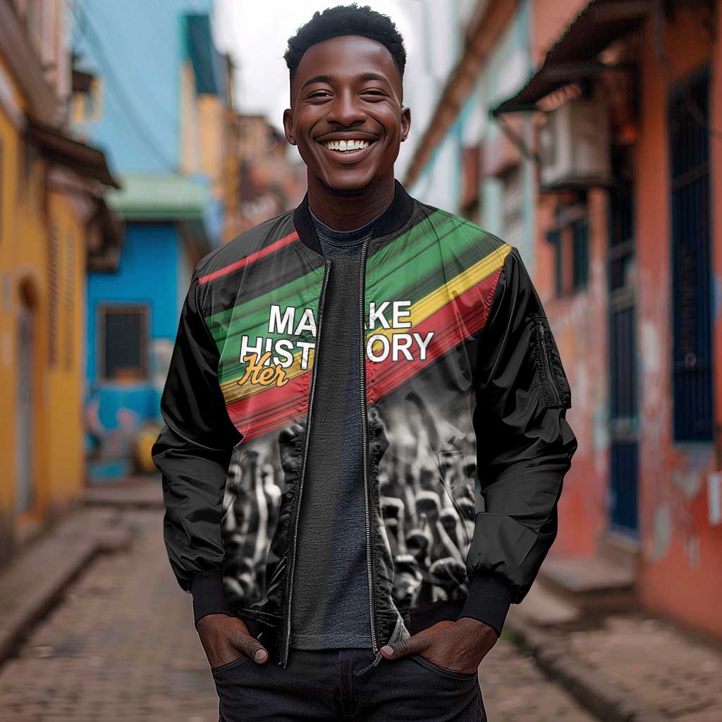 African-American History Month Sleeve Zip Bomber Jacket Black Power Hand Make His-Herstories