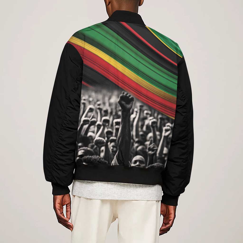African-American History Month Sleeve Zip Bomber Jacket Black Power Hand Make His-Herstories