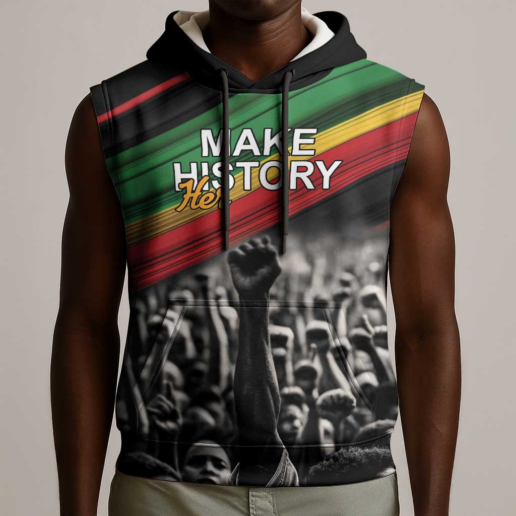 African-American History Month Sleeveless Hoodie Black Power Hand Make His-Herstories - African Pride