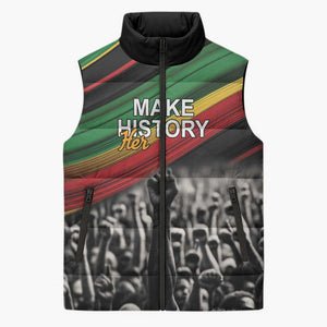African-American History Month Sleeveless Puffer Jacket Black Power Hand Make His-Herstories