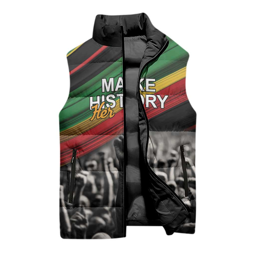 African-American History Month Sleeveless Puffer Jacket Black Power Hand Make His-Herstories