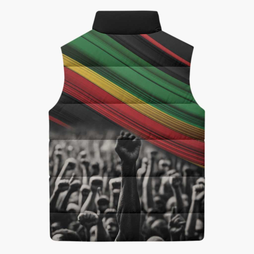 African-American History Month Sleeveless Puffer Jacket Black Power Hand Make His-Herstories