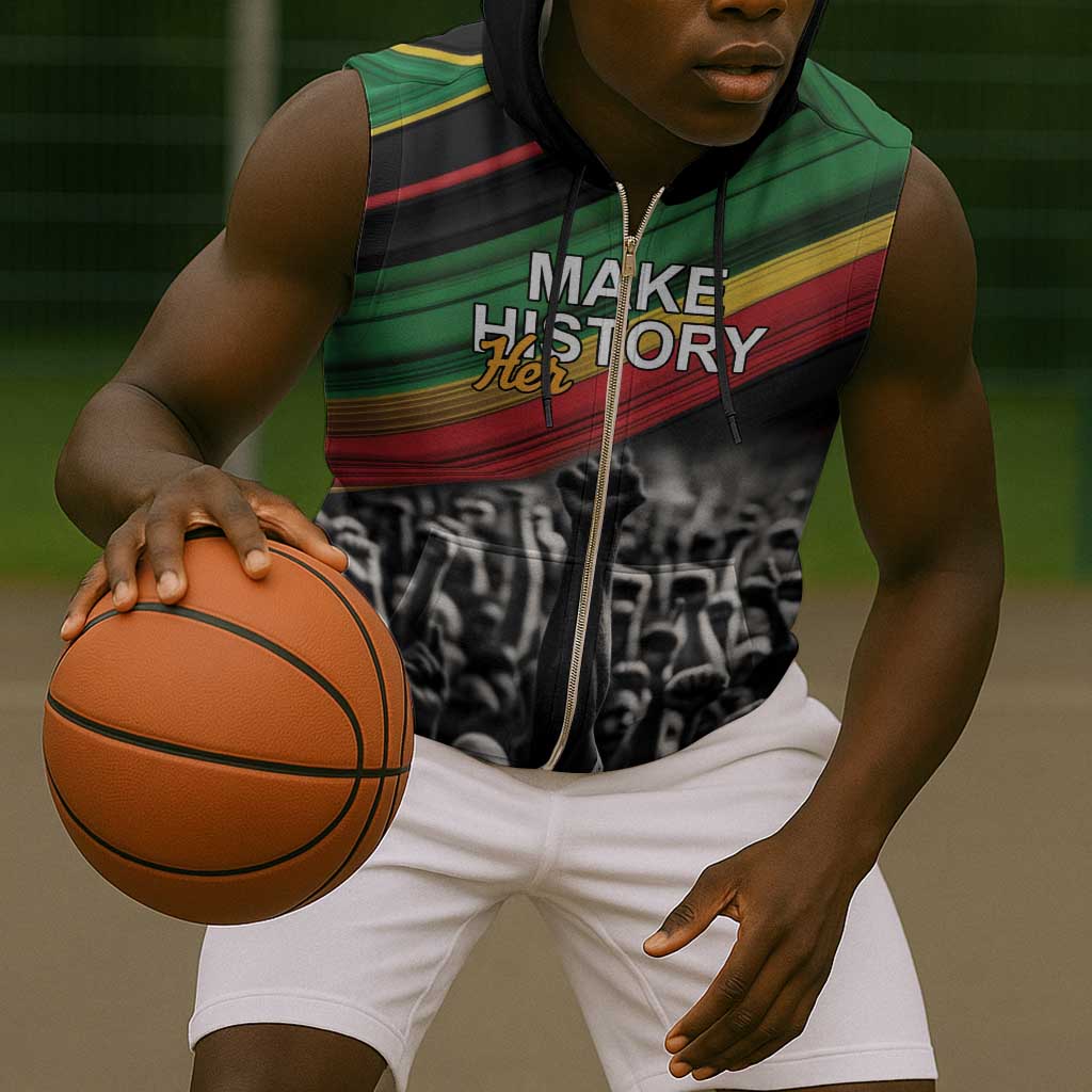 African-American History Month Sleeveless Zip Hoodie Black Power Hand Make His-Herstories - African Pride