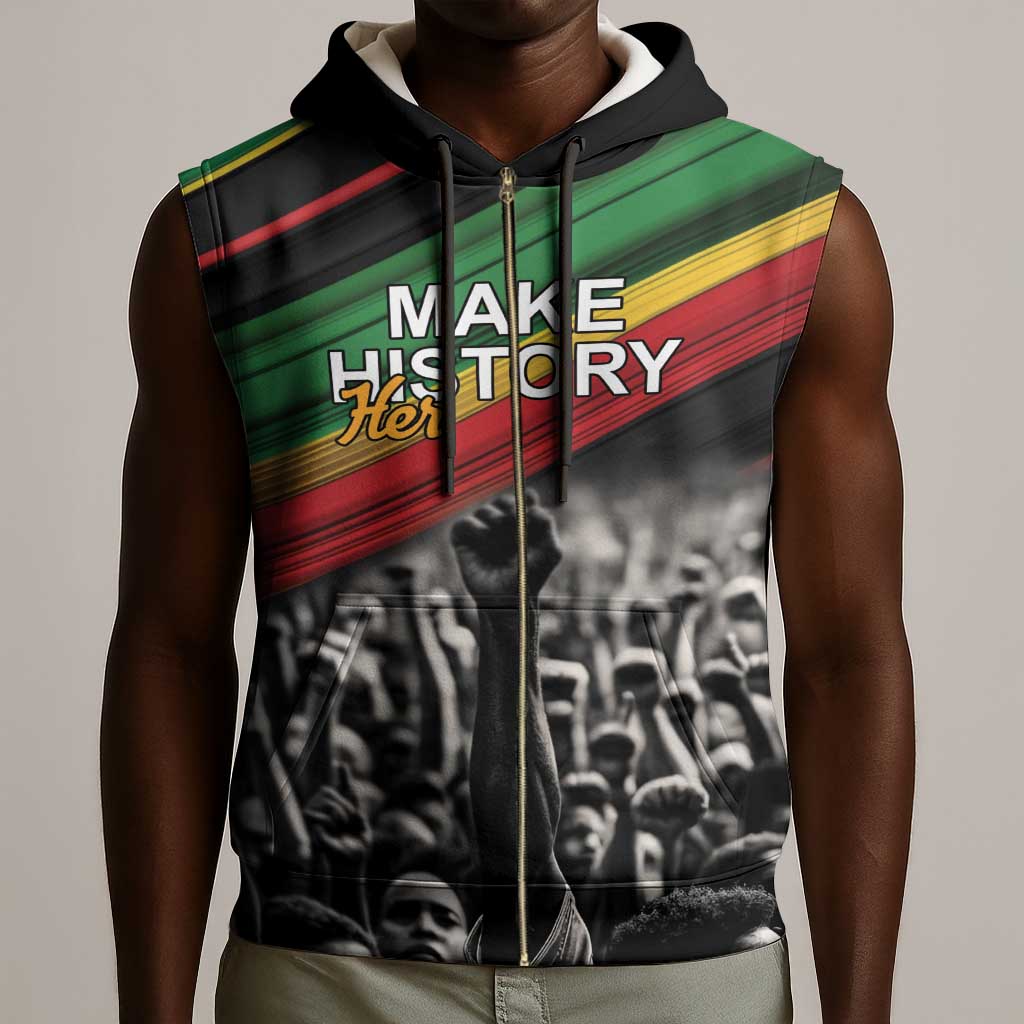 African-American History Month Sleeveless Zip Hoodie Black Power Hand Make His-Herstories - African Pride