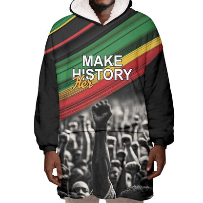 African-American History Month Wearable Blanket Hoodie Black Power Hand Make His-Herstories