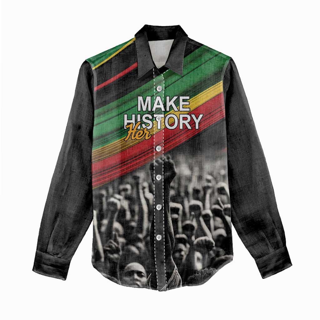 African-American History Month Women Casual Shirt Black Power Hand Make His-Herstories LT9