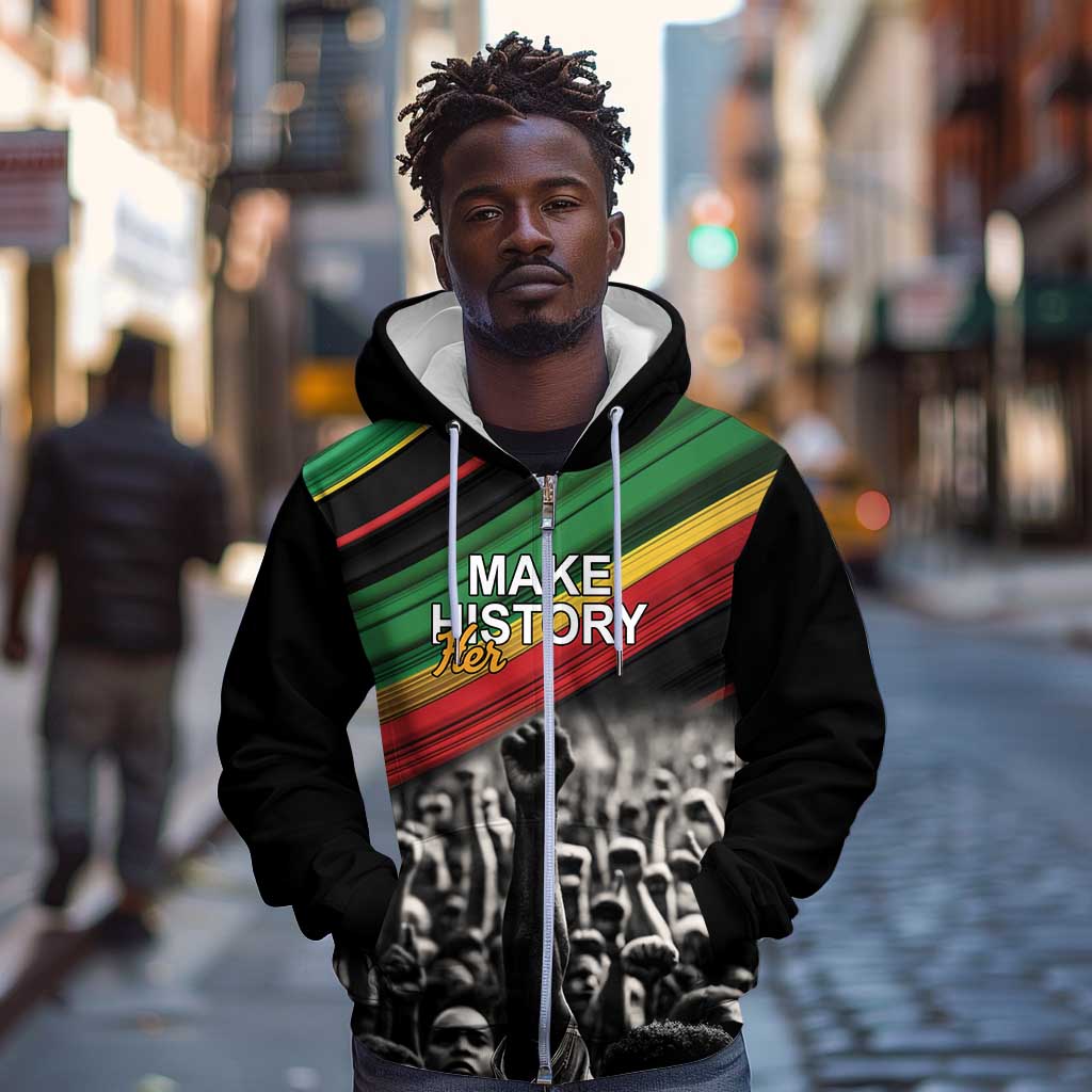 African-American History Month Zip Hoodie Black Power Hand Make His-Herstories