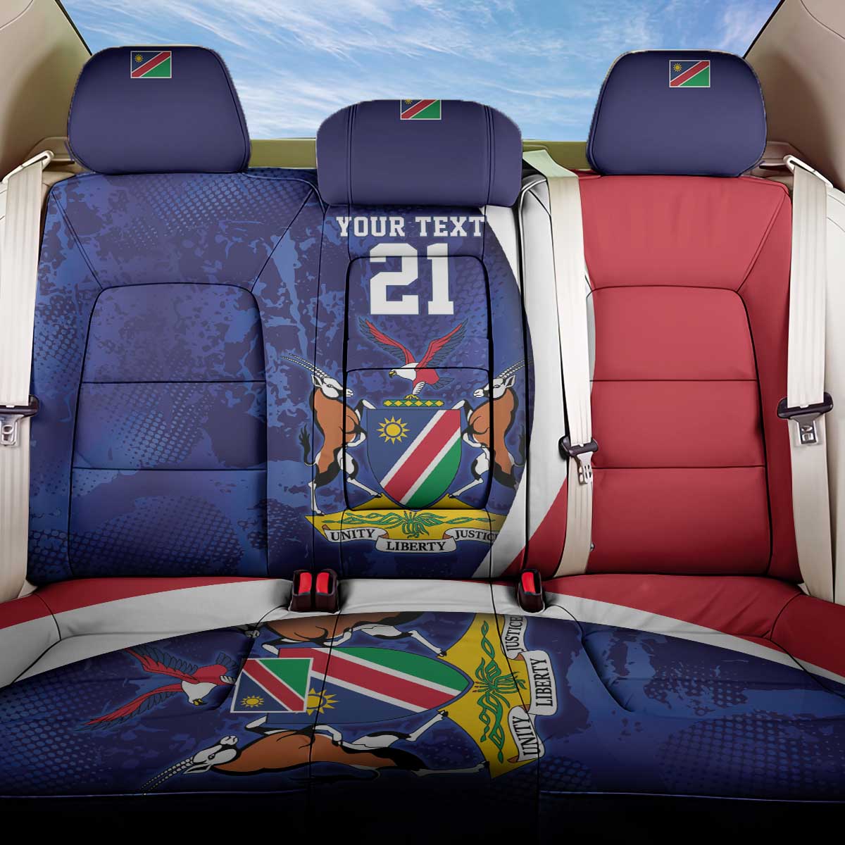 Custom Cricket African Namibia Back Car Seat Cover Coat of arms Namibian Pattern - African Pride