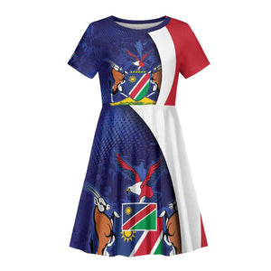 Custom Cricket African Namibia Kid Short Sleeve Dress Coat of arms Namibian Pattern - African Pride