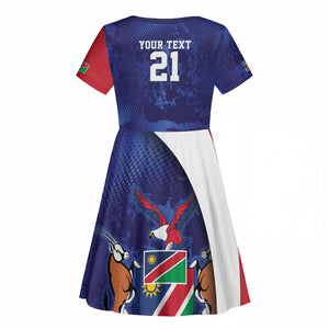 Custom Cricket African Namibia Kid Short Sleeve Dress Coat of arms Namibian Pattern - African Pride