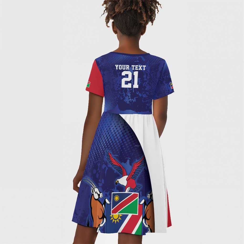 Custom Cricket African Namibia Kid Short Sleeve Dress Coat of arms Namibian Pattern - African Pride