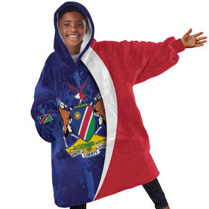 Custom Cricket African Namibia Kid Wearable Blanket Hoodie Coat of arms Namibian Pattern - African Pride