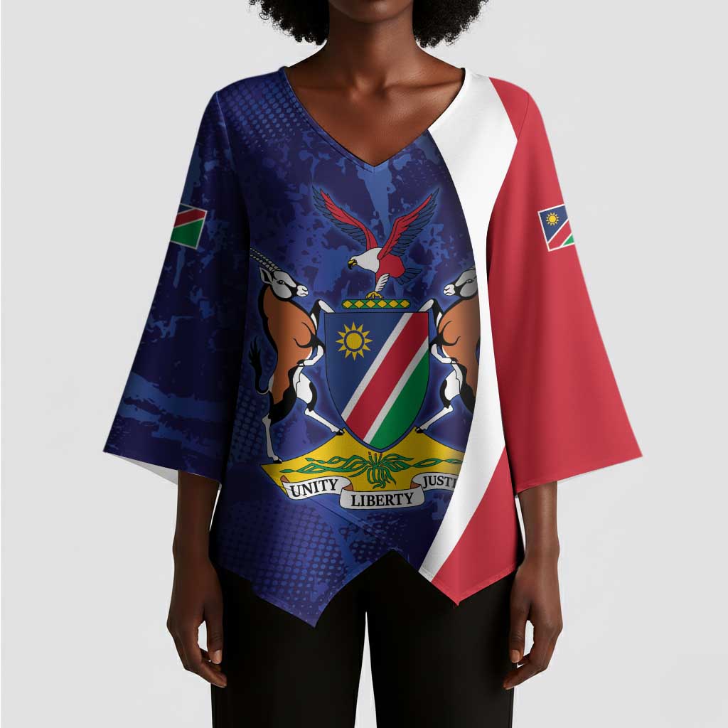 Custom Cricket African Namibia Kimono Sleeve Blouse Coat of arms Namibian Pattern