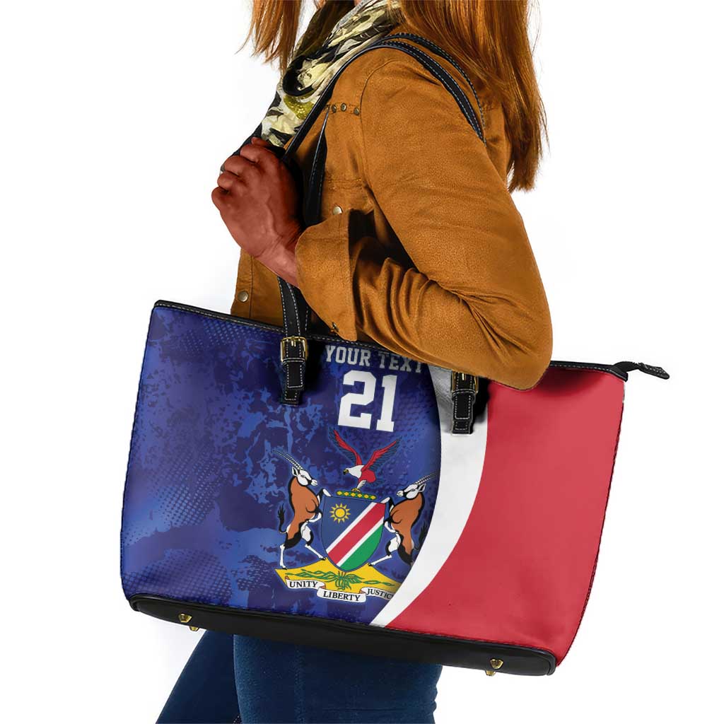 Custom Cricket African Namibia Leather Tote Bag Coat of arms Namibian Pattern - African Pride