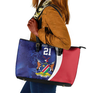 Custom Cricket African Namibia Leather Tote Bag Coat of arms Namibian Pattern - African Pride