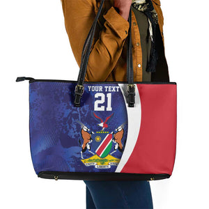 Custom Cricket African Namibia Leather Tote Bag Coat of arms Namibian Pattern - African Pride