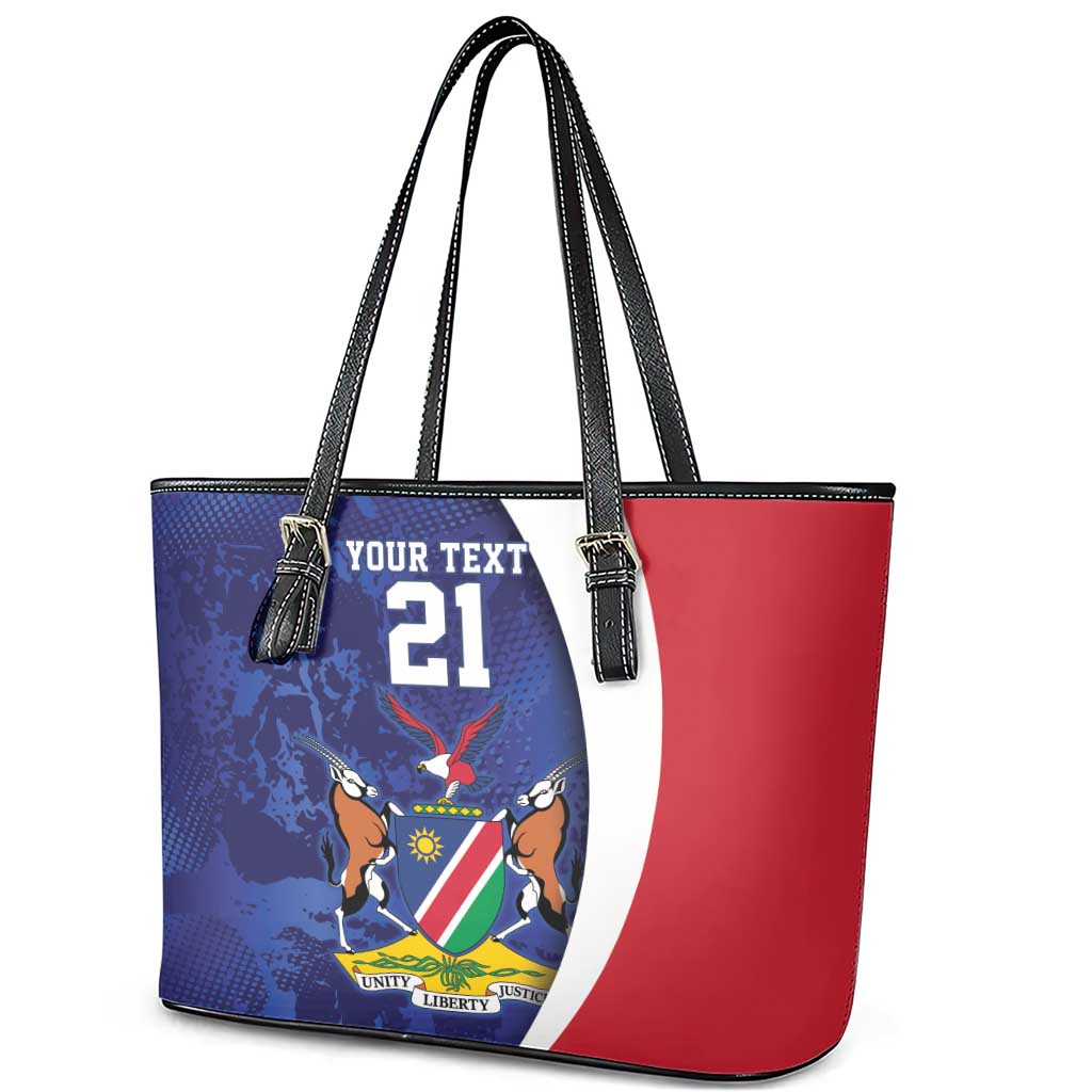 Custom Cricket African Namibia Leather Tote Bag Coat of arms Namibian Pattern - African Pride