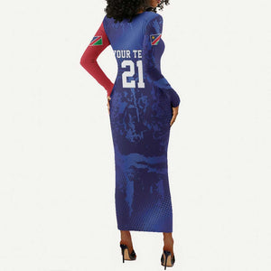 Custom Cricket African Namibia Long Sleeve Bodycon Dress Coat of arms Namibian Pattern - African Pride
