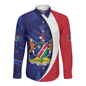 Custom Cricket African Namibia Long Sleeve Button Shirt Coat of arms Namibian Pattern - African Pride