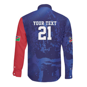 Custom Cricket African Namibia Long Sleeve Button Shirt Coat of arms Namibian Pattern - African Pride