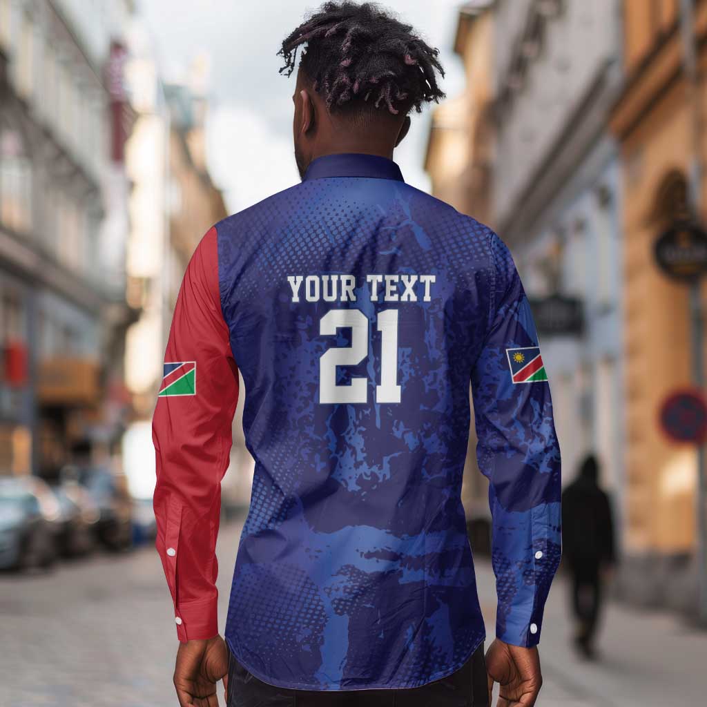 Custom Cricket African Namibia Long Sleeve Button Shirt Coat of arms Namibian Pattern - African Pride