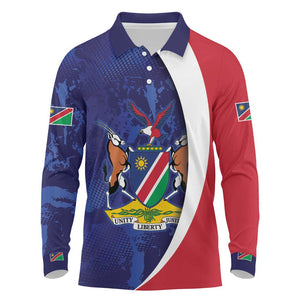 Custom Cricket African Namibia Long Sleeve Polo Shirt Coat of arms Namibian Pattern - African Pride