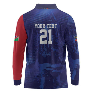 Custom Cricket African Namibia Long Sleeve Polo Shirt Coat of arms Namibian Pattern - African Pride