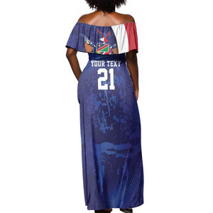 Custom Cricket African Namibia Off Shoulder Maxi Dress Coat of arms Namibian Pattern - African Pride