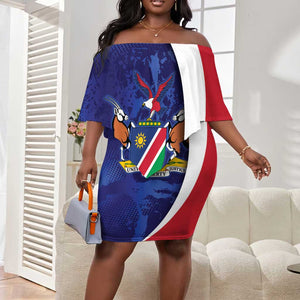 Custom Cricket African Namibia Off Shoulder Short Dress Coat of arms Namibian Pattern - African Pride