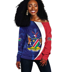 Custom Cricket African Namibia Off Shoulder Sweater Coat of arms Namibian Pattern - African Pride