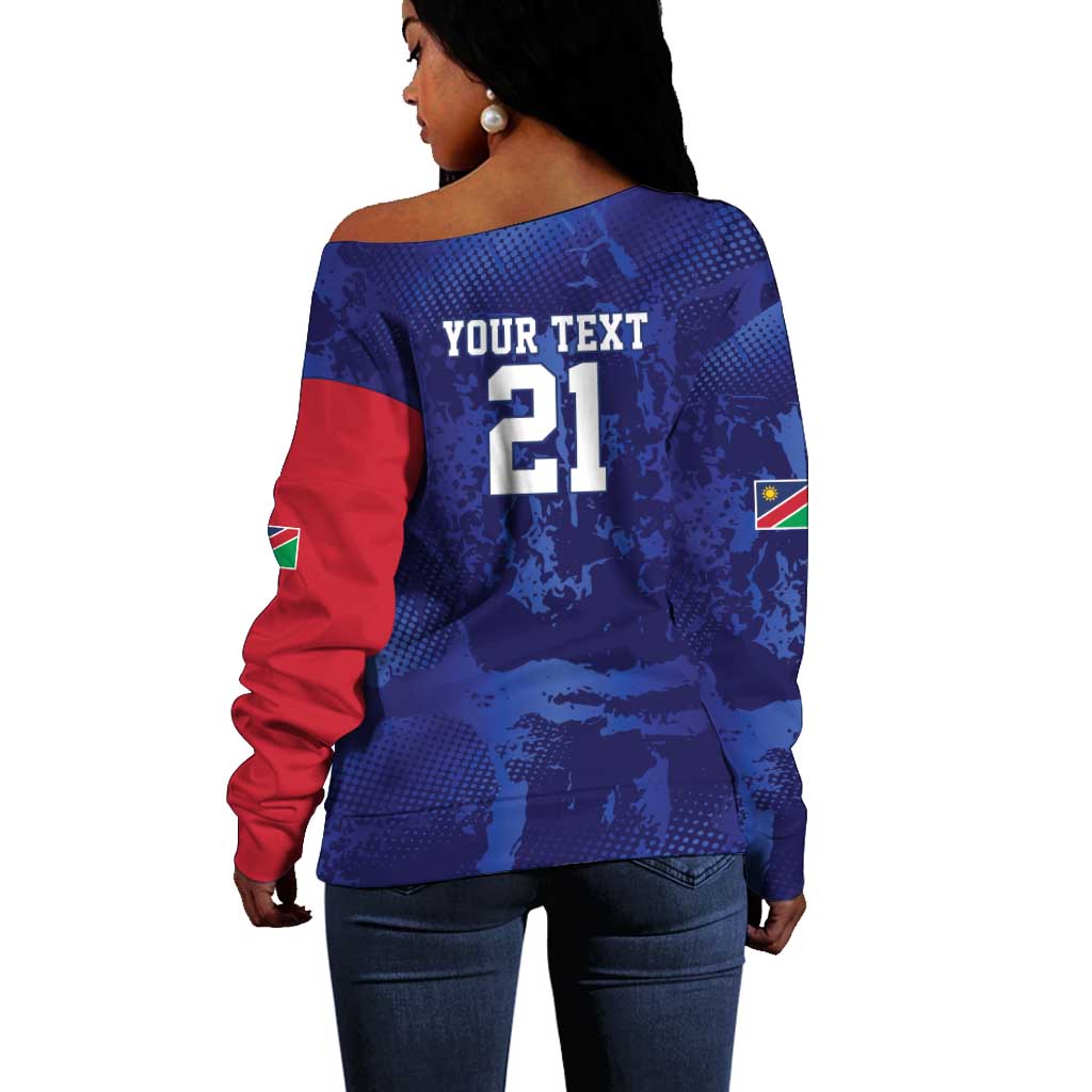 Custom Cricket African Namibia Off Shoulder Sweater Coat of arms Namibian Pattern - African Pride