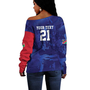 Custom Cricket African Namibia Off Shoulder Sweater Coat of arms Namibian Pattern - African Pride