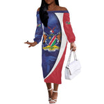 Custom Cricket African Namibia Off The Shoulder Long Sleeve Dress Coat of arms Namibian Pattern - African Pride