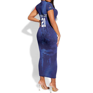Custom Cricket African Namibia Short Sleeve Bodycon Dress Coat of arms Namibian Pattern - African Pride