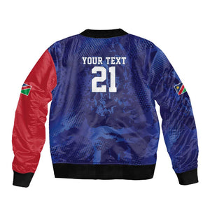 Custom Cricket African Namibia Sleeve Zip Bomber Jacket Coat of arms Namibian Pattern - African Pride