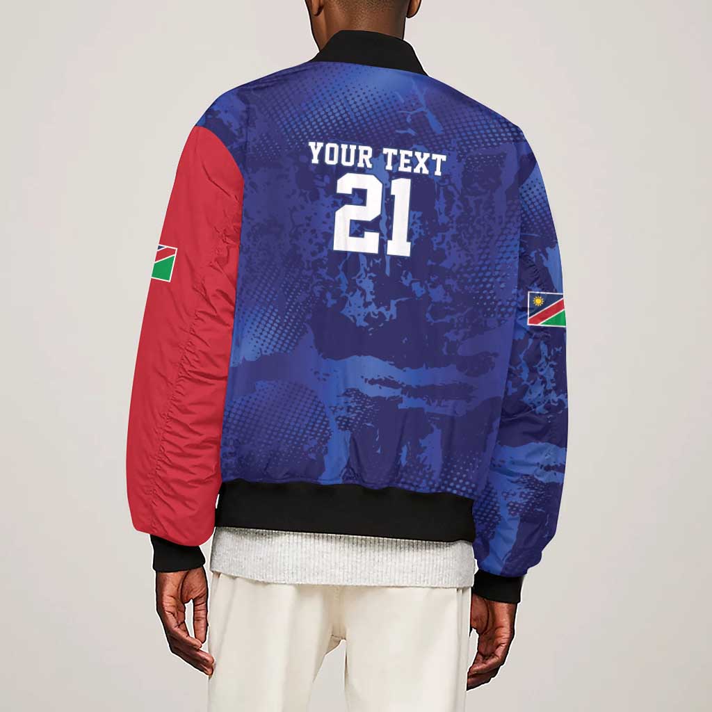 Custom Cricket African Namibia Sleeve Zip Bomber Jacket Coat of arms Namibian Pattern - African Pride