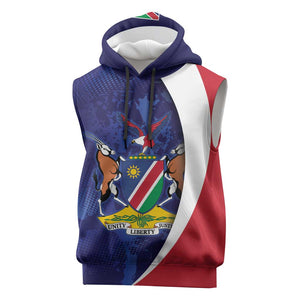 Custom Cricket African Namibia Sleeveless Hoodie Coat of arms Namibian Pattern - African Pride