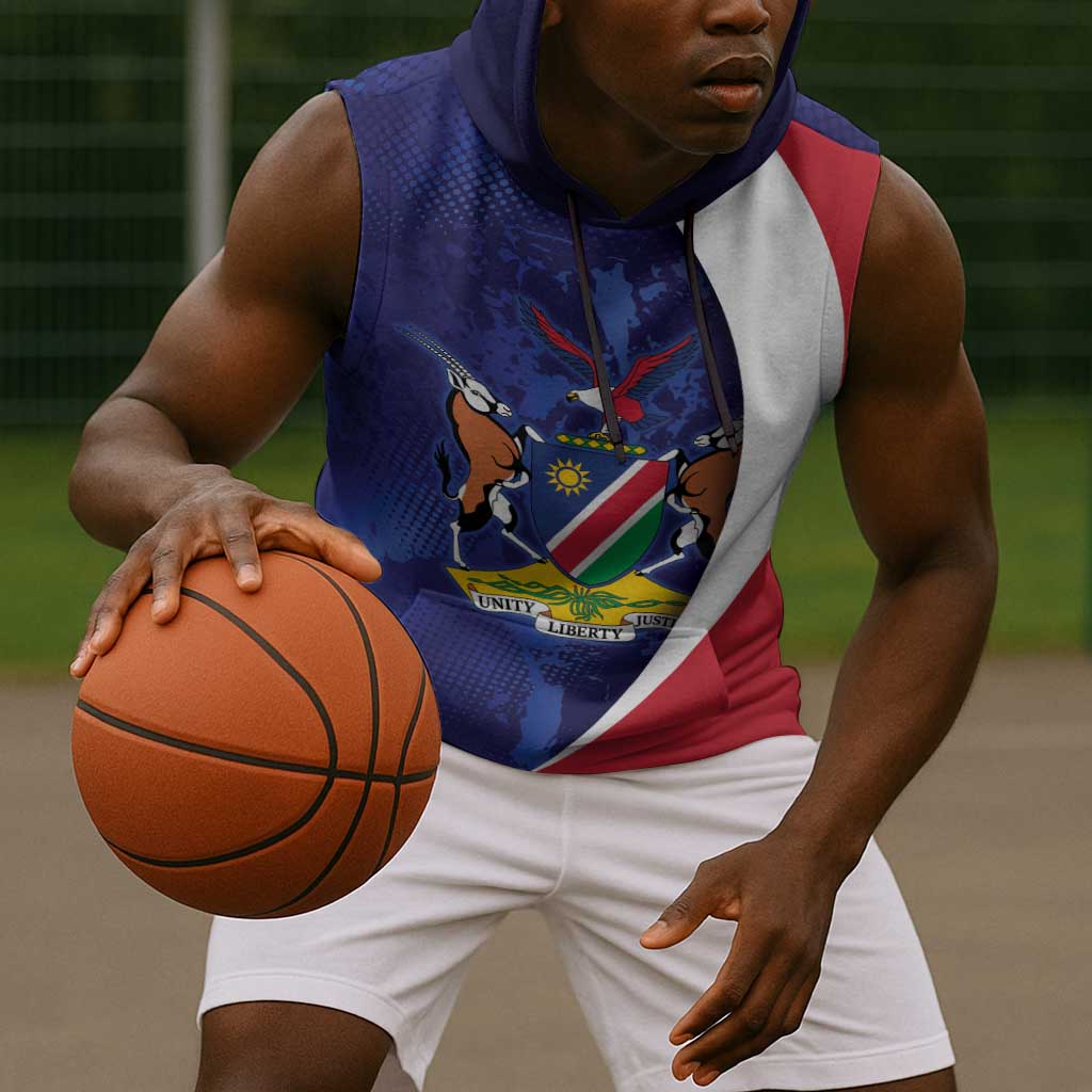 Custom Cricket African Namibia Sleeveless Hoodie Coat of arms Namibian Pattern - African Pride