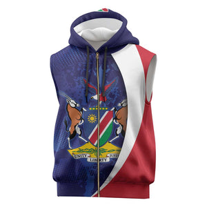 Custom Cricket African Namibia Sleeveless Zip Hoodie Coat of arms Namibian Pattern - African Pride