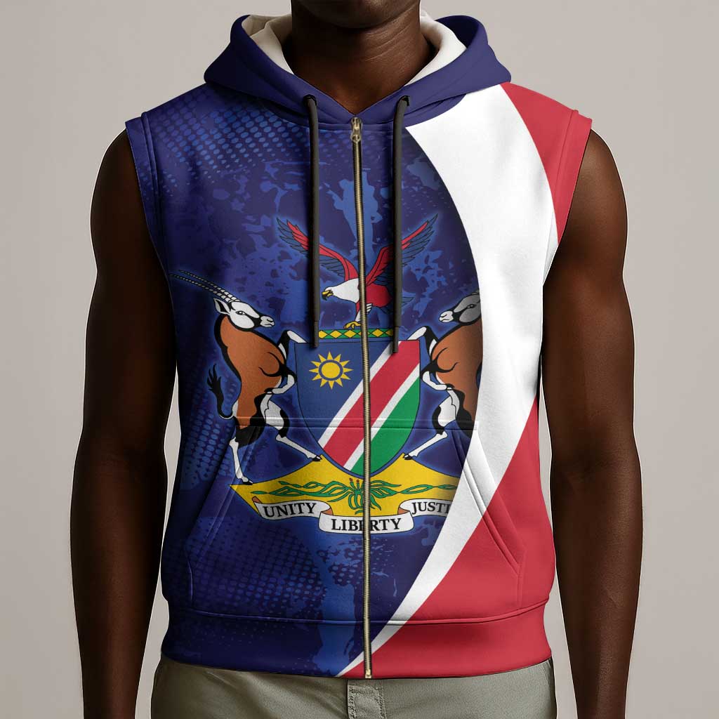 Custom Cricket African Namibia Sleeveless Zip Hoodie Coat of arms Namibian Pattern - African Pride
