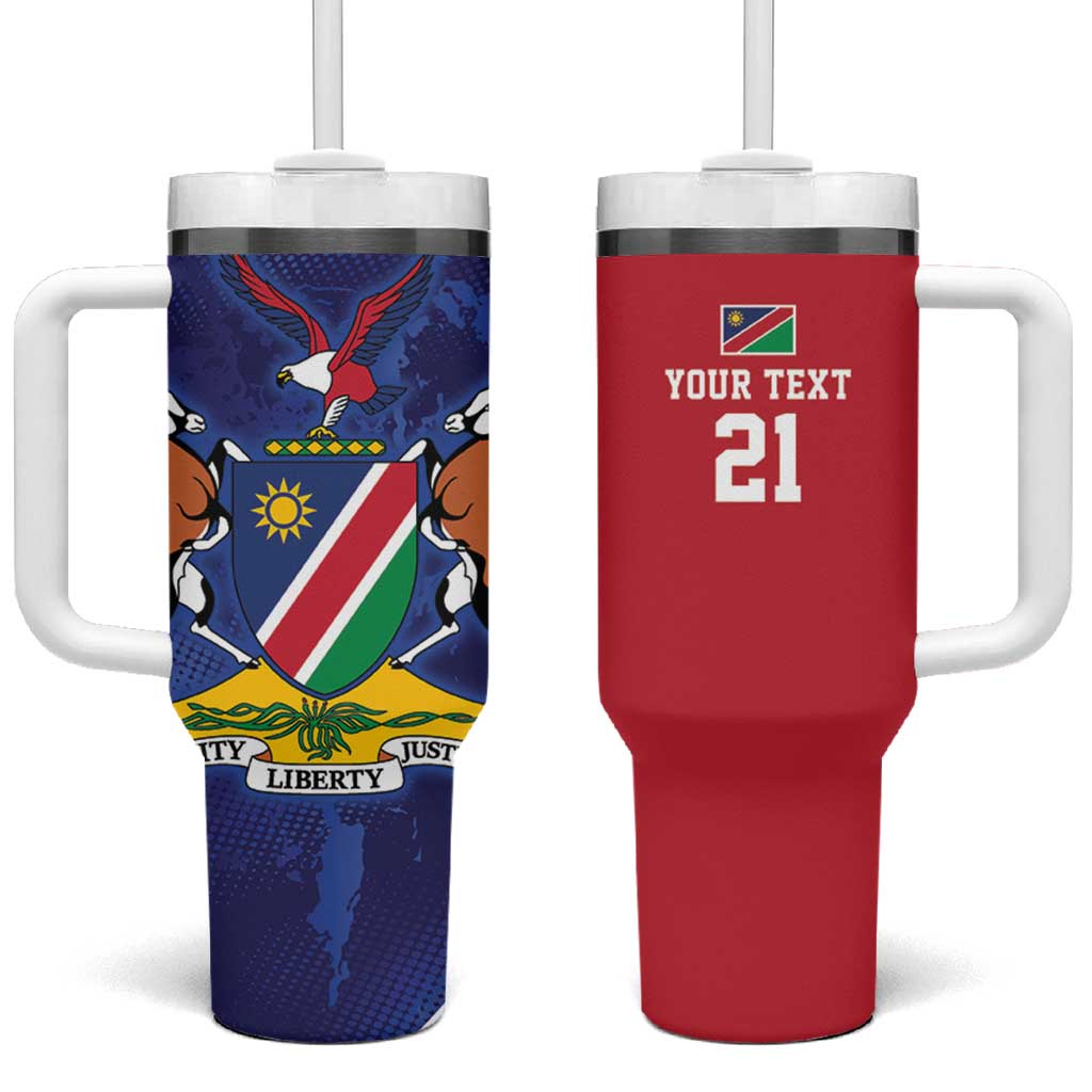 Custom Cricket African Namibia Tumbler With Handle Coat of arms Namibian Pattern - African Pride