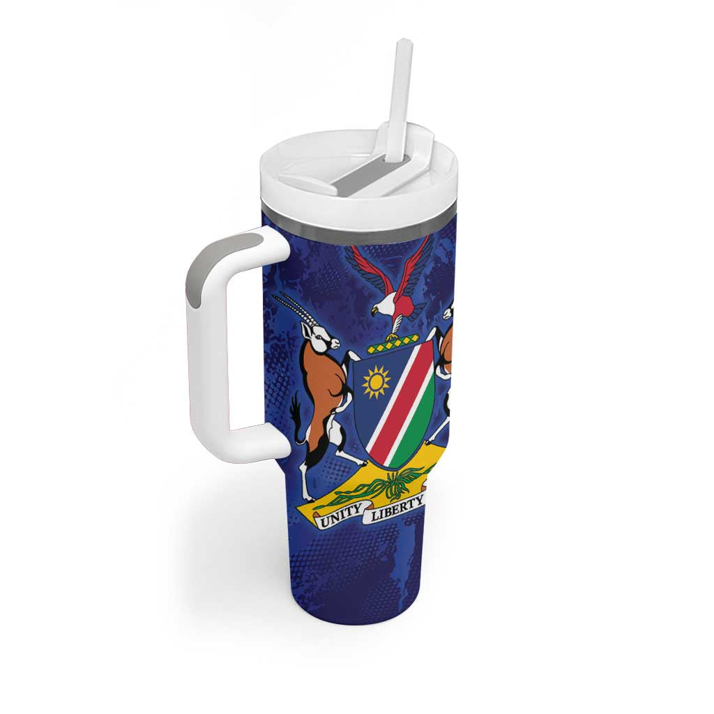 Custom Cricket African Namibia Tumbler With Handle Coat of arms Namibian Pattern - African Pride