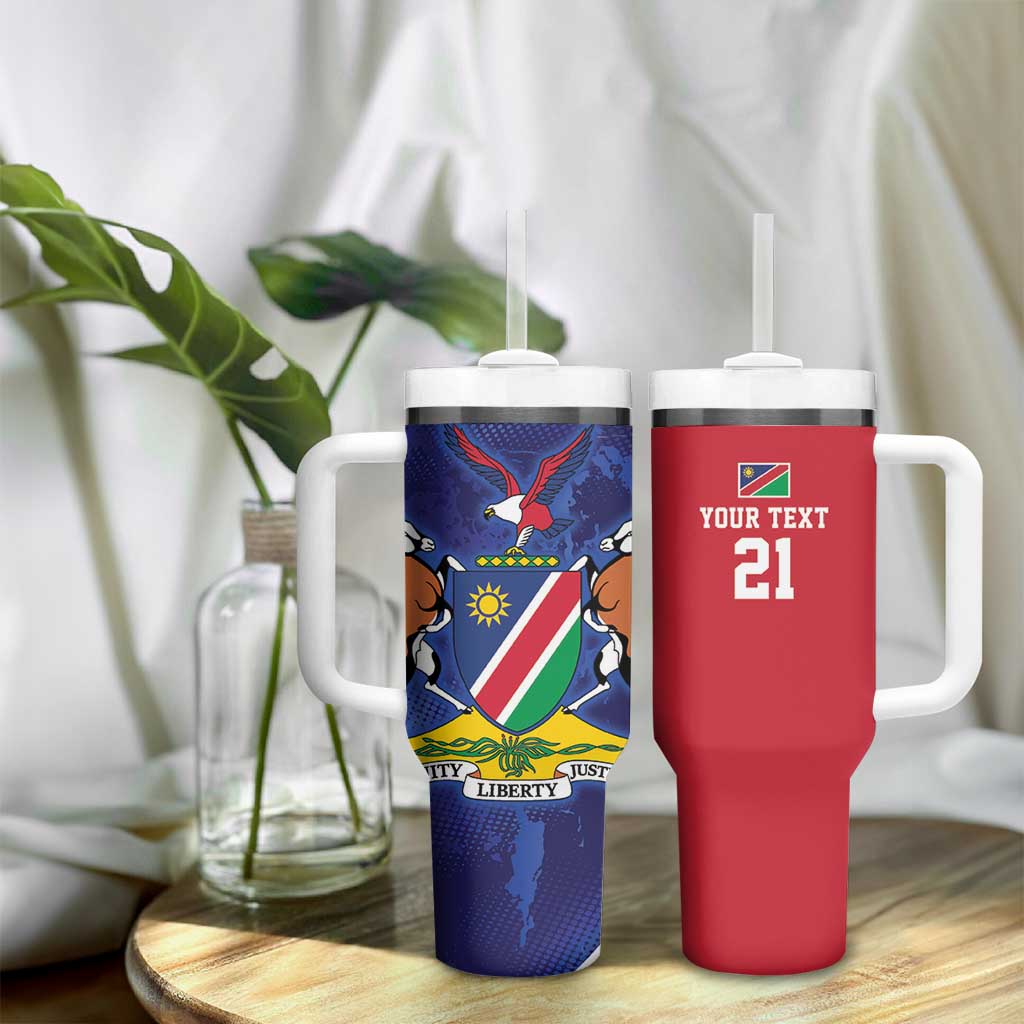 Custom Cricket African Namibia Tumbler With Handle Coat of arms Namibian Pattern - African Pride