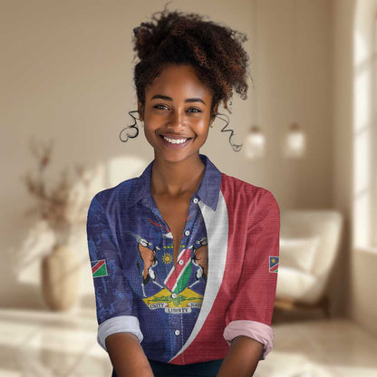 Custom Cricket African Namibia Women Casual Shirt Coat of arms Namibian Pattern - African Pride