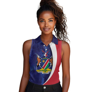 Custom Cricket African Namibia Women Sleeveless Polo Shirt Coat of arms Namibian Pattern - African Pride