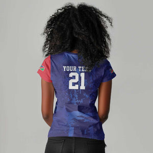 Custom Cricket African Namibia Women V-Neck T-Shirt Coat of arms Namibian Pattern - African Pride