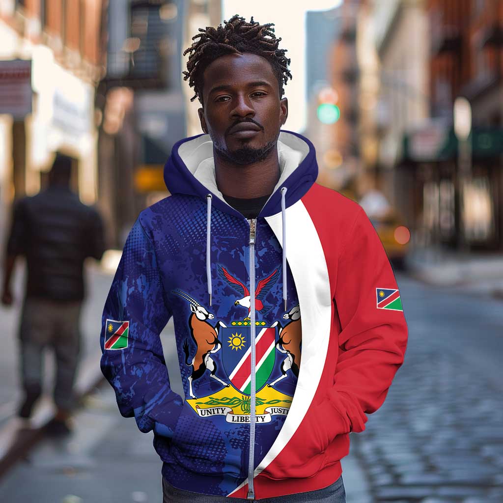 Custom Cricket African Namibia Zip Hoodie Coat of arms Namibian Pattern - African Pride